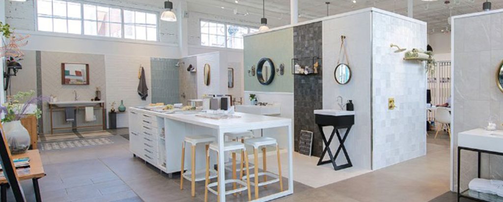 interior showroom of Nemo Tile & Stone full of bathroom and kitchen offerings